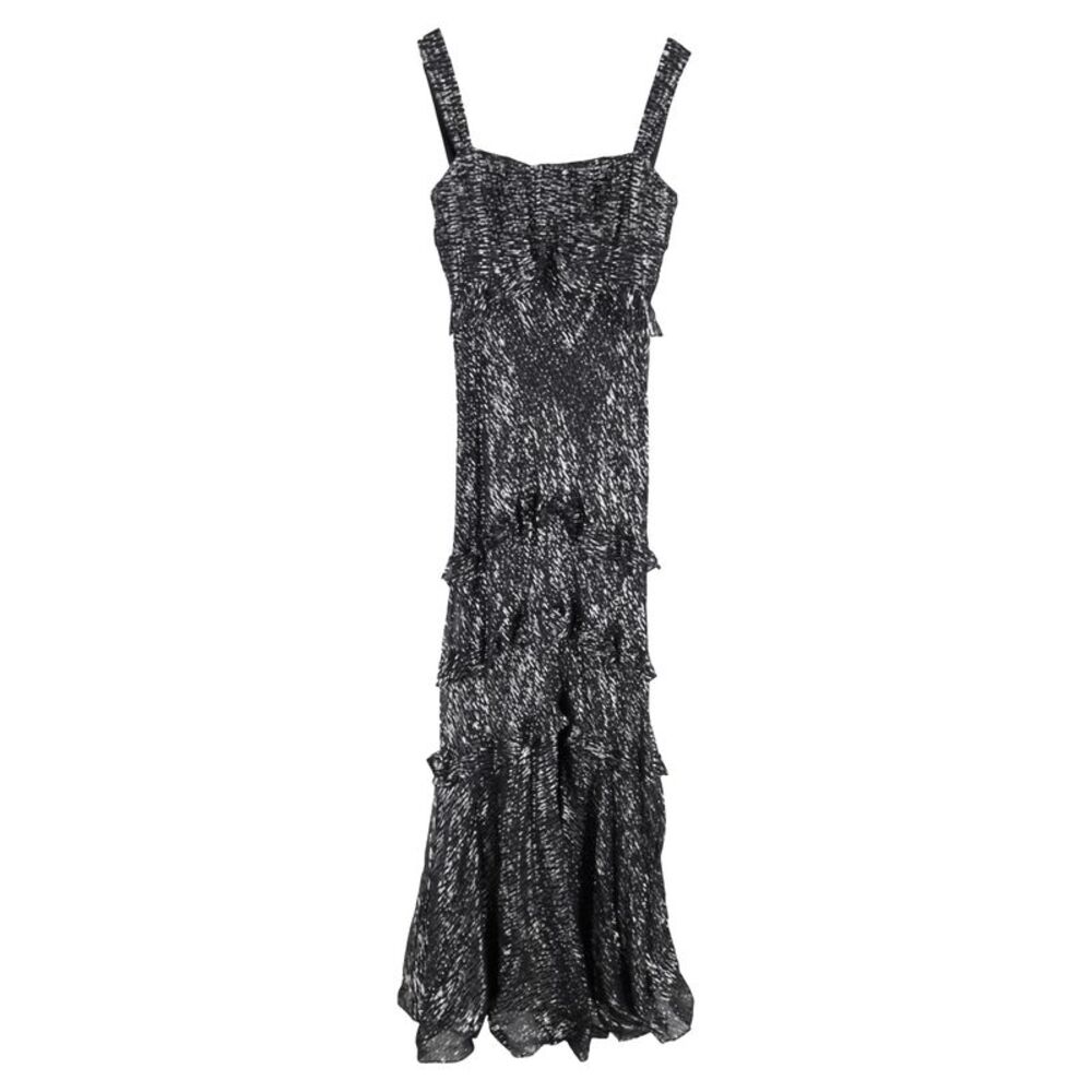 Saloni Chandra Ruffled Evening Dress in Black Silk